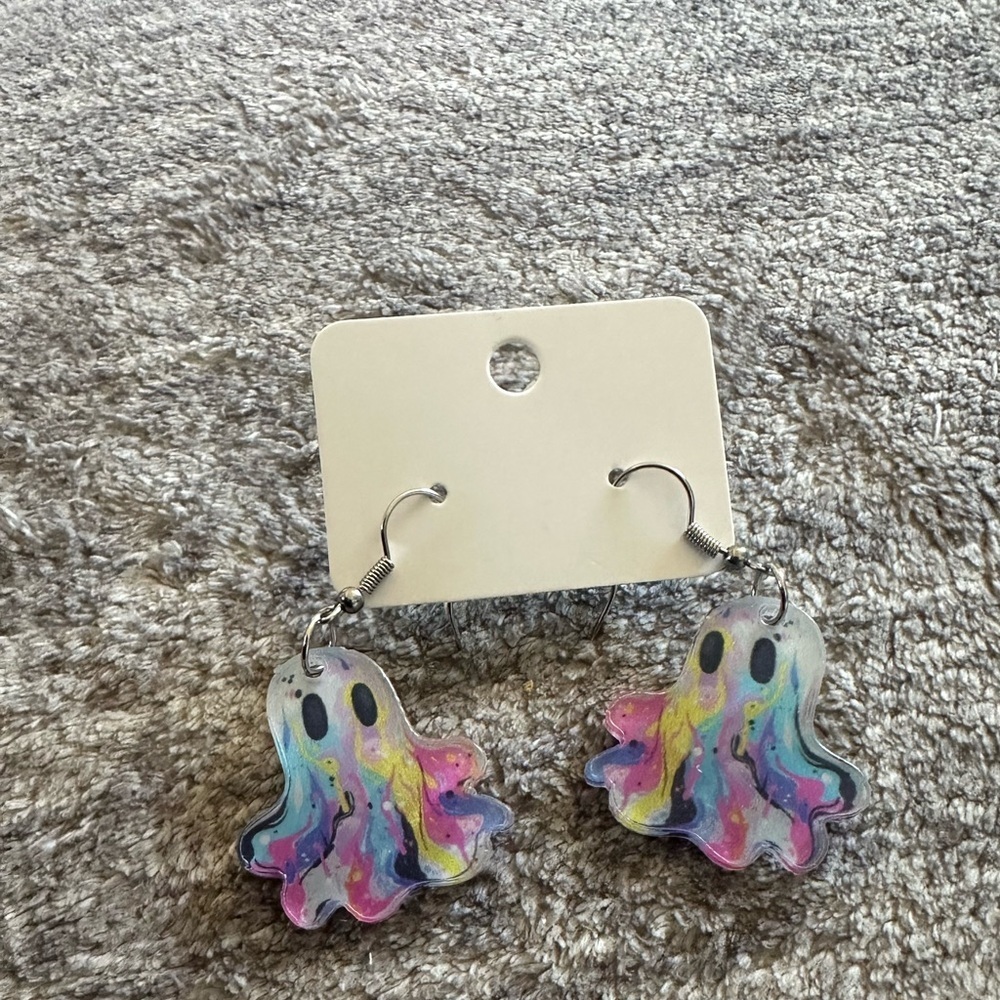 Artsy Acrylic Ghost Dangle Earrings Spooky Halloween Goth